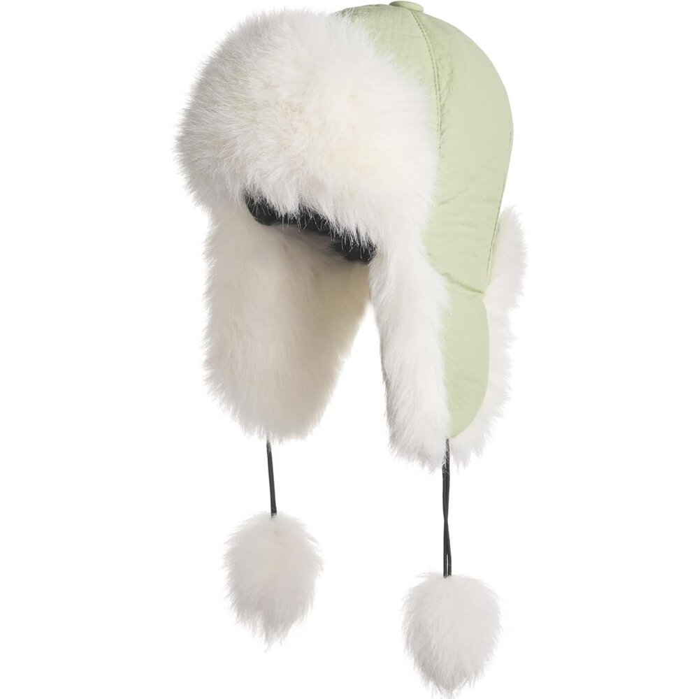 ⚡Women‎ Green Faux Fur Trapper Pompoms Warm Classic Ear Flaps Fuzzy Bobble Cap
